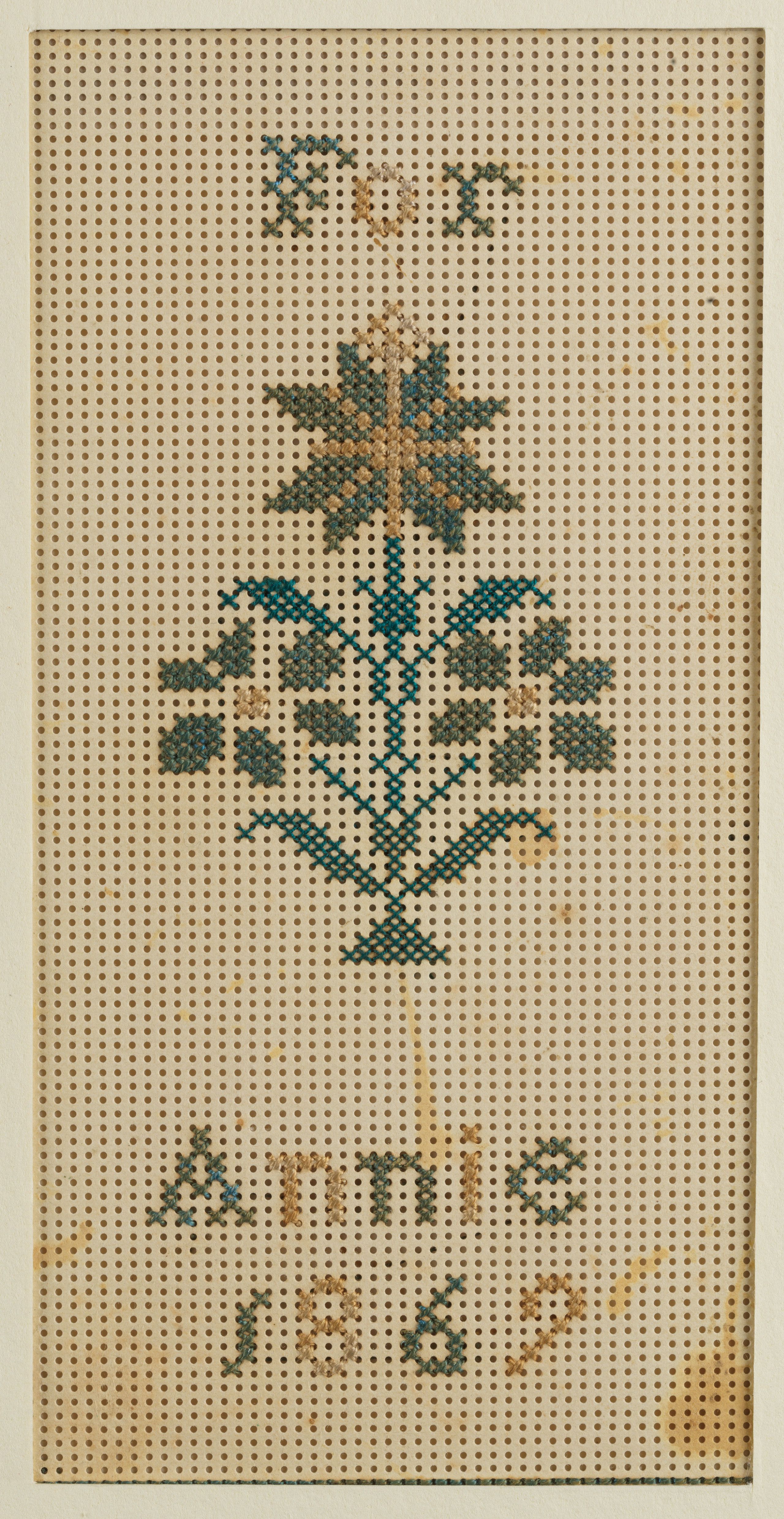Embroidery sampler, 'For Annie', Hack Family collection, 14 x 17.5 cm, 1867. SLSA PRG 456/24 