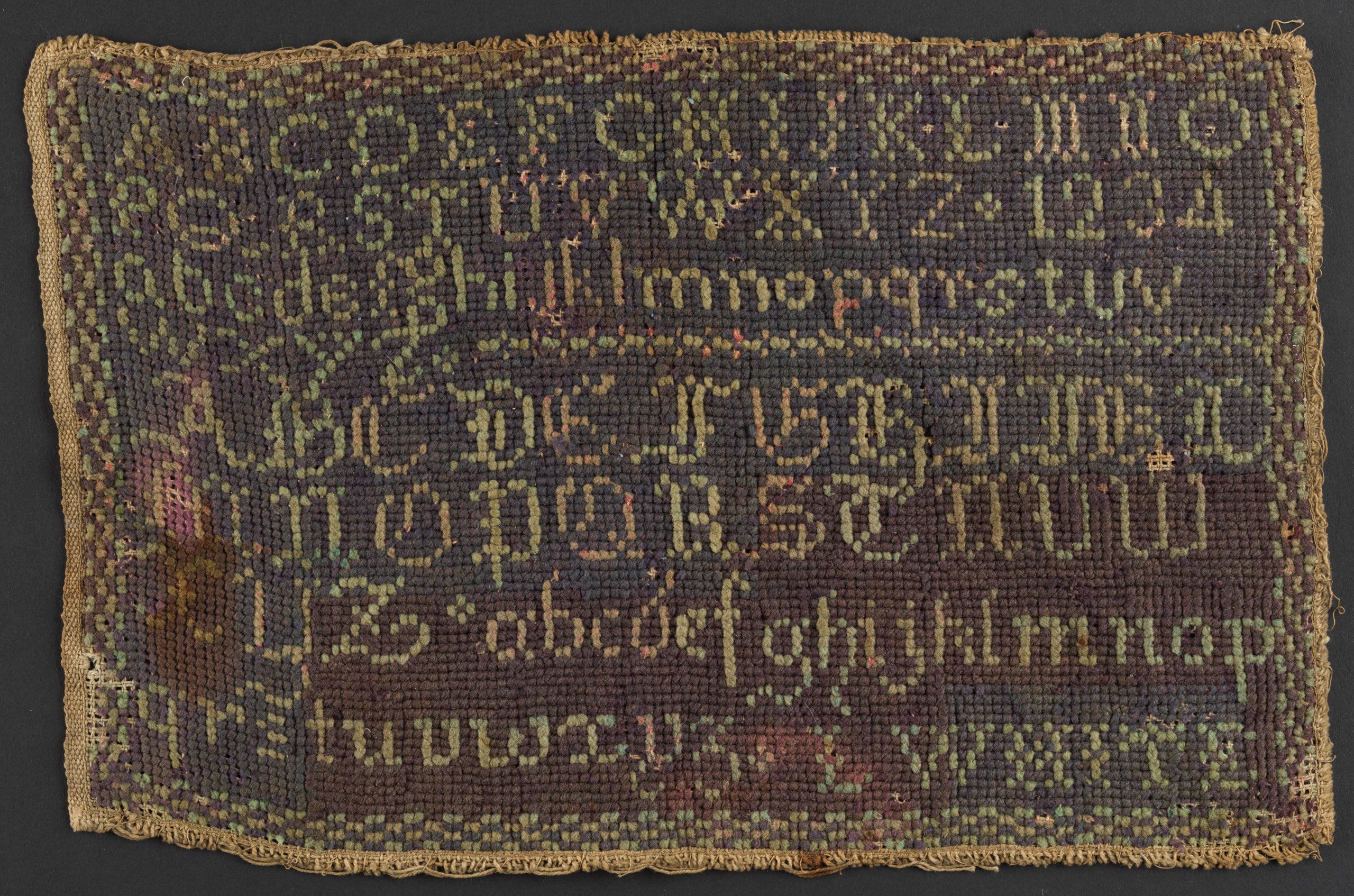Lillian White, embroidery sampler, 31 x 20 cm, c. 1874. SLSA CLRC Toys Box 144