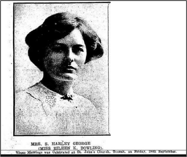 Image of Mrs S Harley George (Miss Eilleen Dowling), 1915. Courtesy of WikiTree.