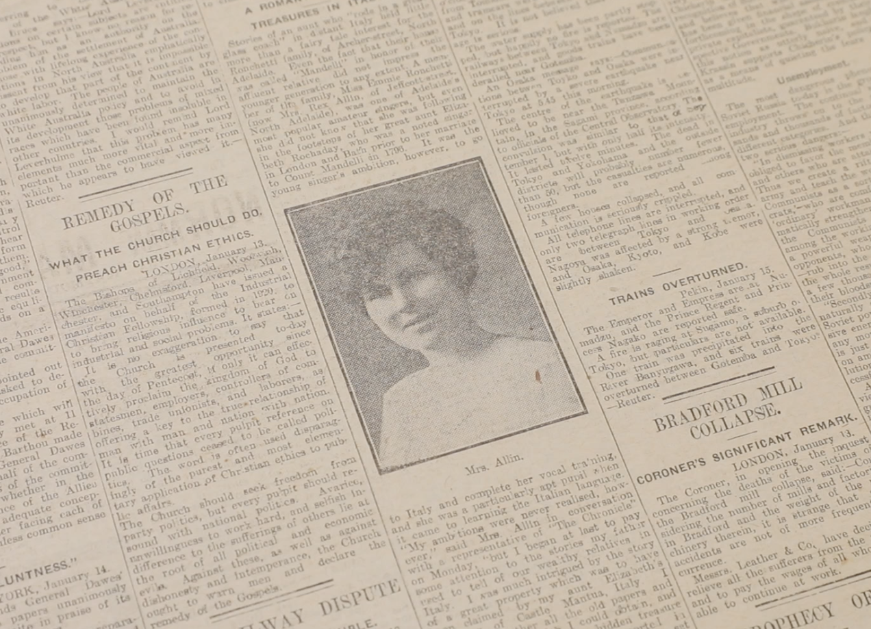 Image of Emma Ronchetti-Allin in The Chronicle newspaper dates 19 January 1924. South Australiana Collection