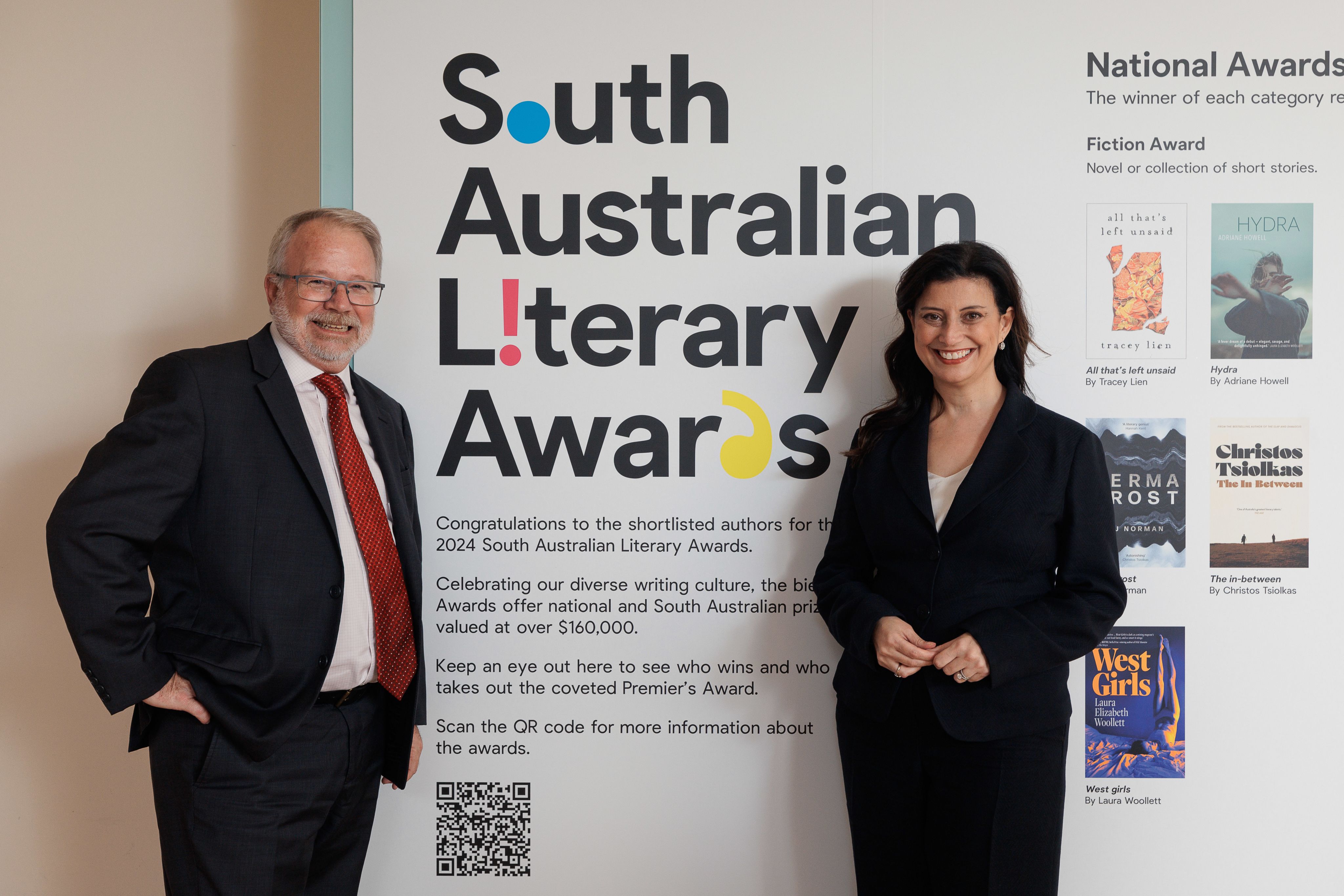Former State Library Director Geoff Strempel, Minister for Arts The Hon Andrea Michaels MP.