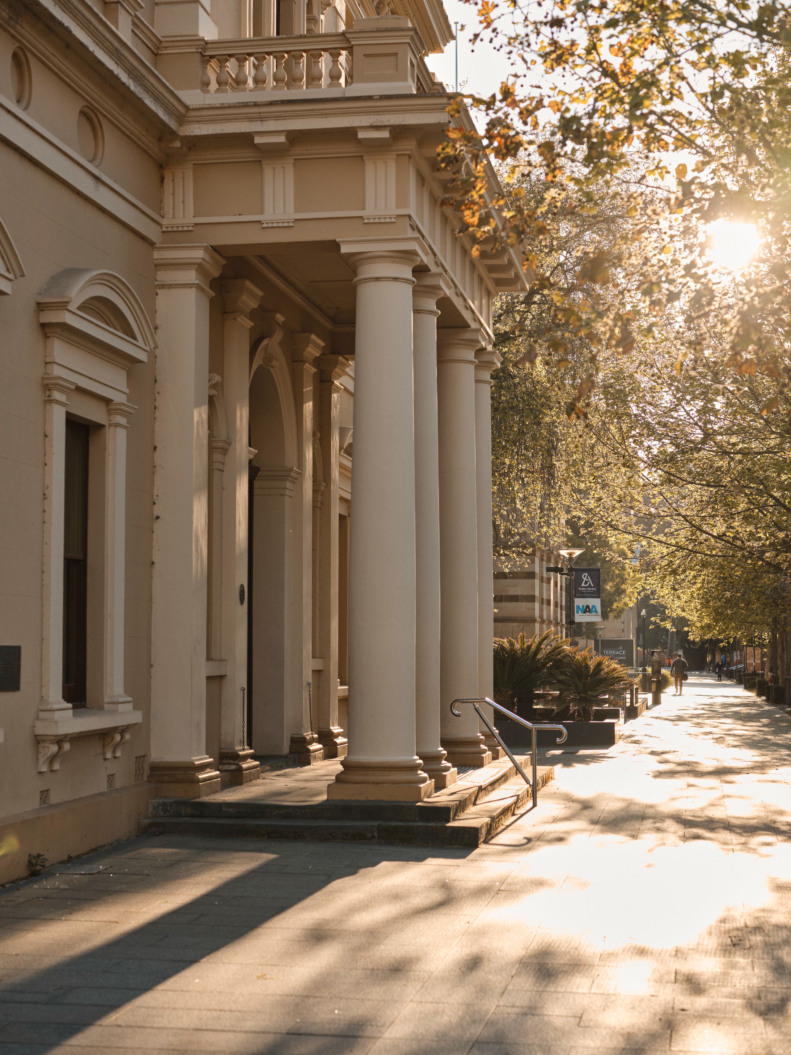 North Terrace with the State Library's Institute Building and Mortlock Wing
