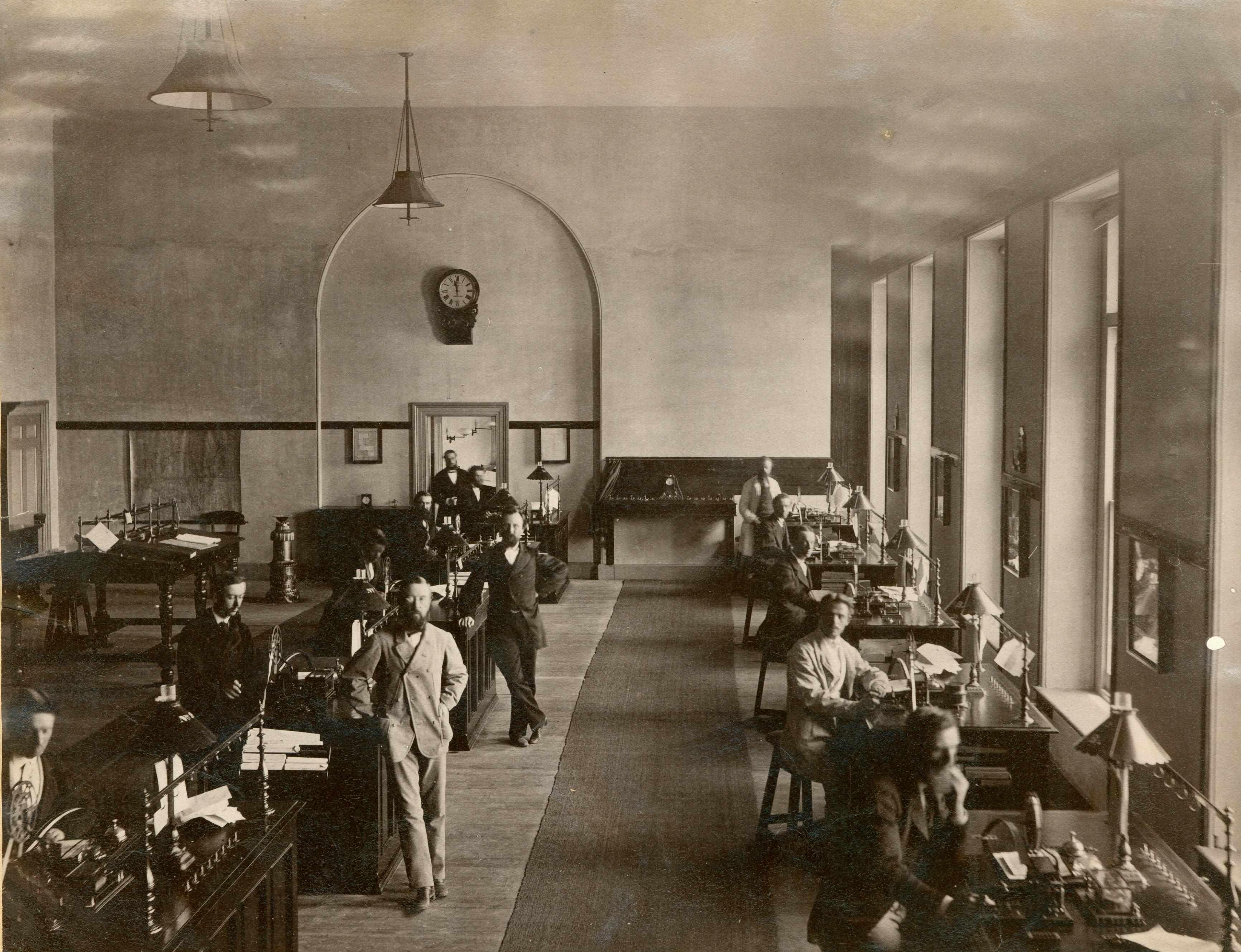 A male dominated occupation. The Adelaide Telegraph Office, co-located with the general post office, 1872. SLSA: B 8026
