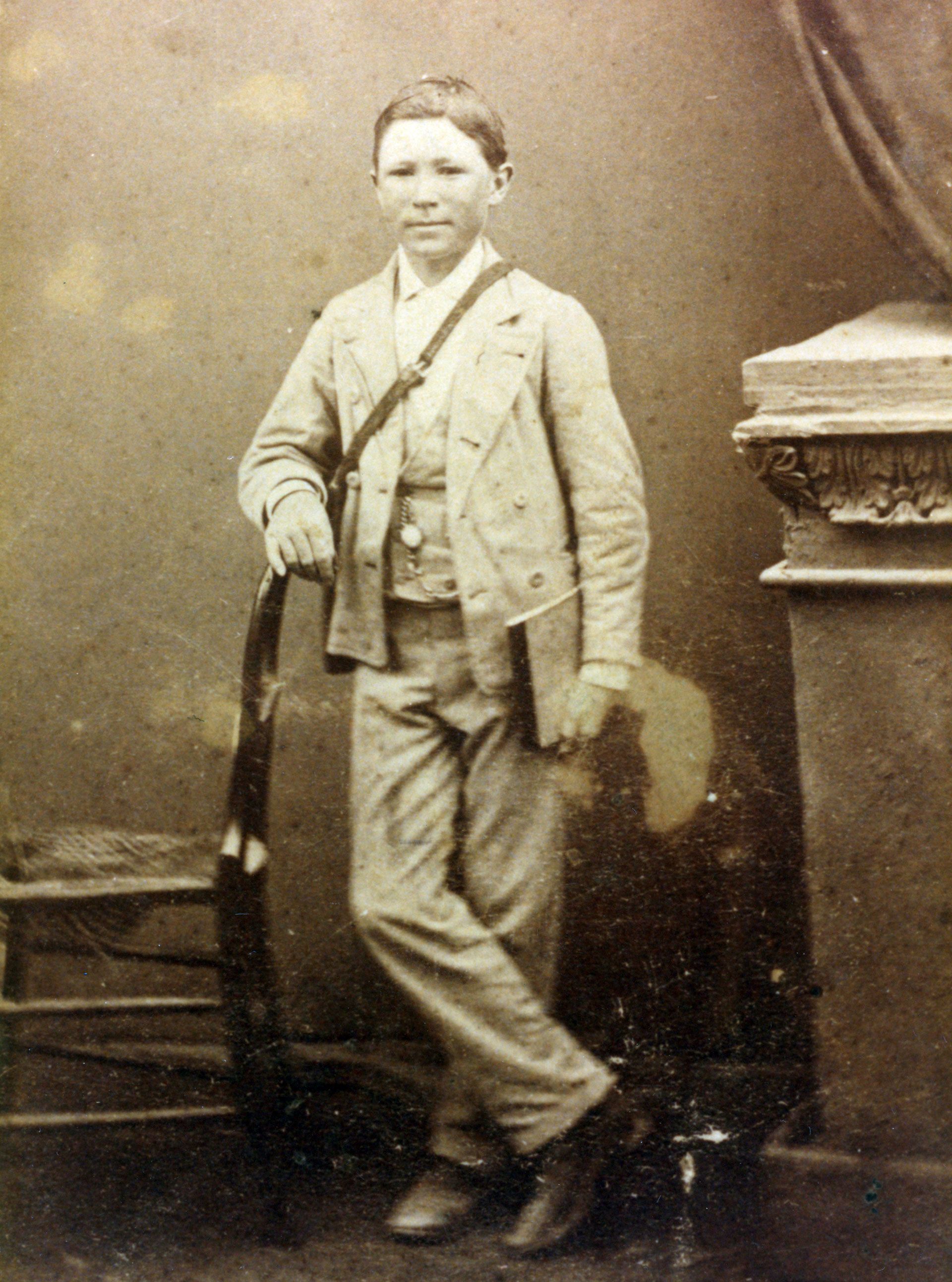 Michael George McCarthy, a telegraph boy from Port Augusta, was aged 15 when this portrait was done in 1896. SLSA: B 62852. Michael used a bicycle or walked to deliver telegrams and had many adventures, including an encounter with a wild camel which stopped him on a journey from an outlying station and would not allow him to continue until dusk.