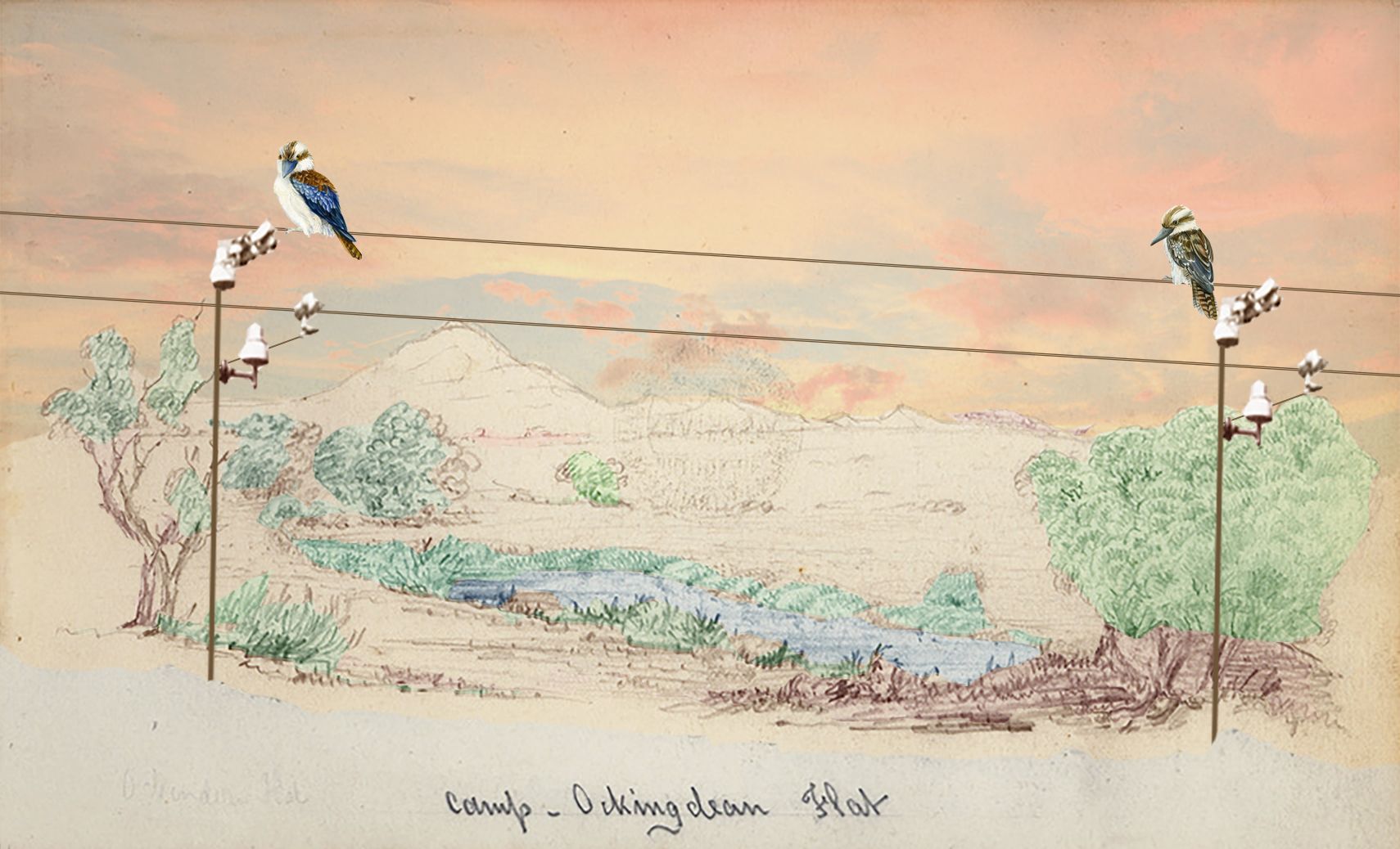 A colourised version of a sketch by Babbage featuring the Ockingdean Flat, which was one of the locations where the OTL was installed. SLSA: PRG 404/19/3/64