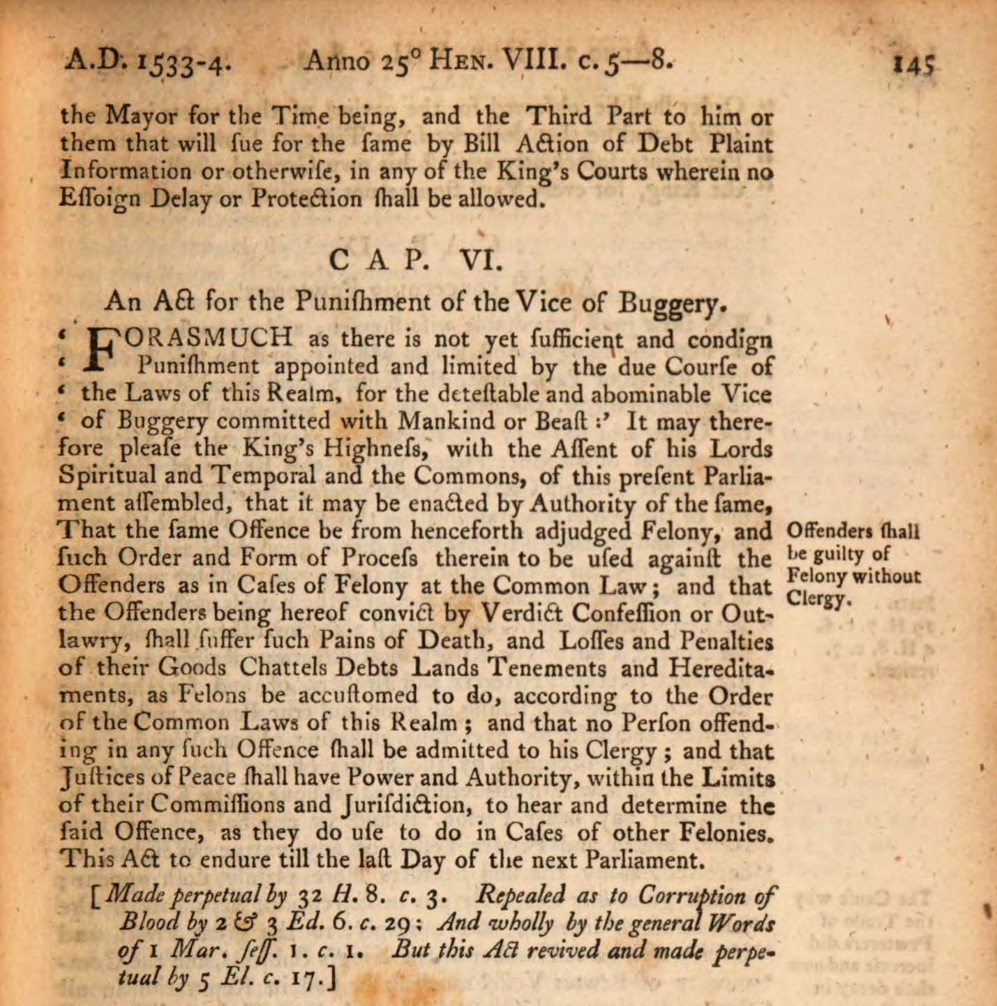 The Statutes at Large, of England and Great Britain, 1533-34. Page 145 (#191). Hathi Trust Digital Library
