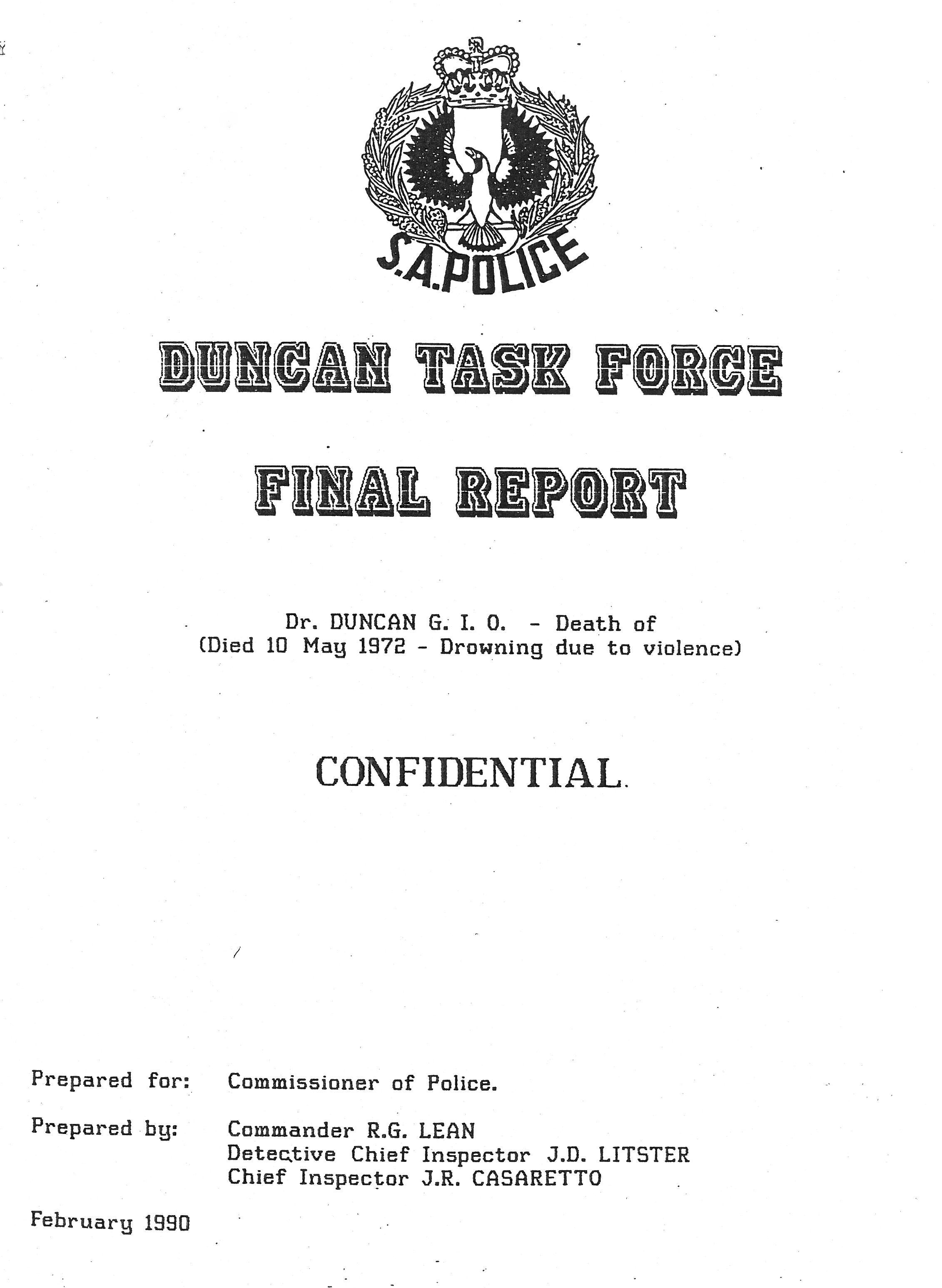 'Duncan Task Force Final Report’. Reeves papers&nbsp;