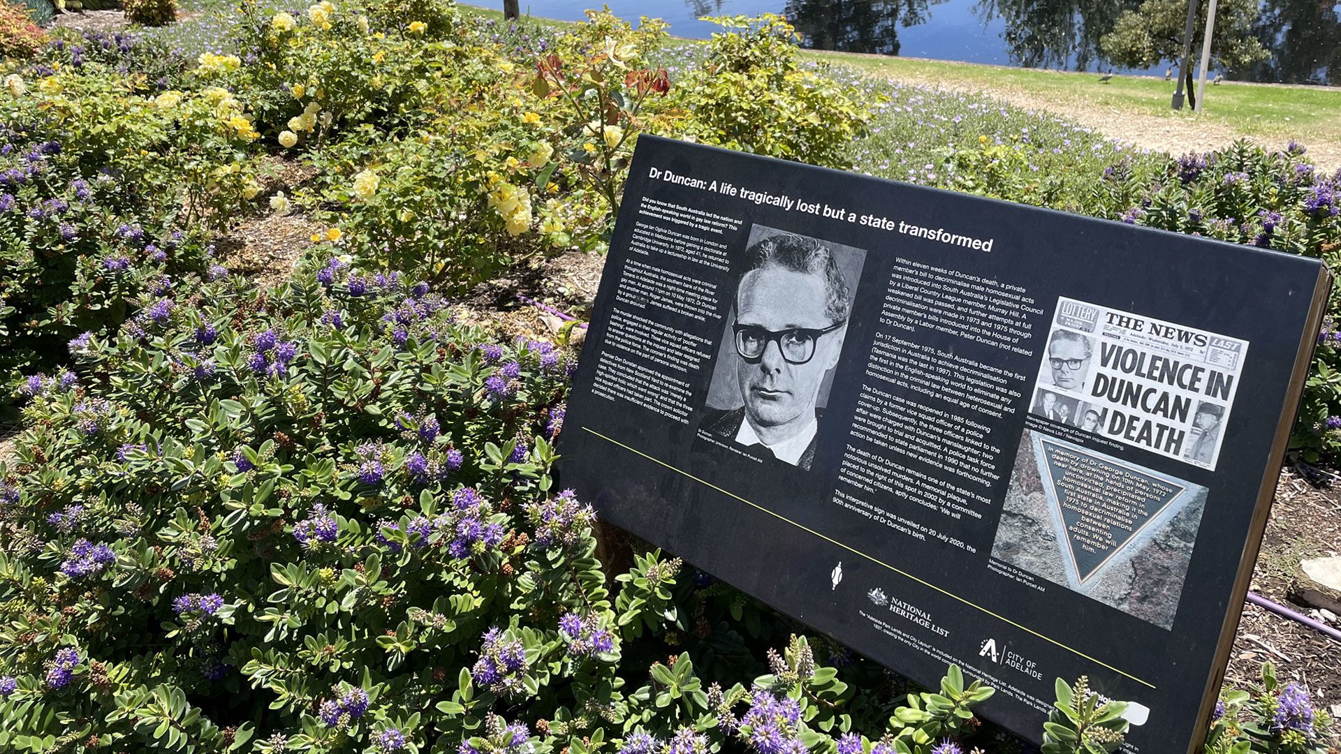 2020 Adelaide City Council interpretive sign, near the University of Adelaide footbridge. Photographer Tim Reeves