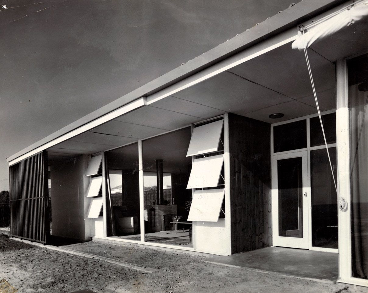 Exterior view of entrance to house at Seaview Road, Tennyson, designed by Lawson, Cheesman, Doley, Brabham and Neighbour Architects. SLSA: BRG 346/28/CheesmanandCo/10/2