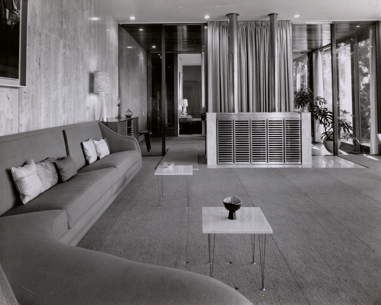 An internal photograph of the living area in the house at 224b Cross Rd (Napier Terrace), Unley Park, designed by architects Cheesman, Doley, Brabham and Neighbour. SLSA: BRG 346/28/CheesmanandCo/15/7