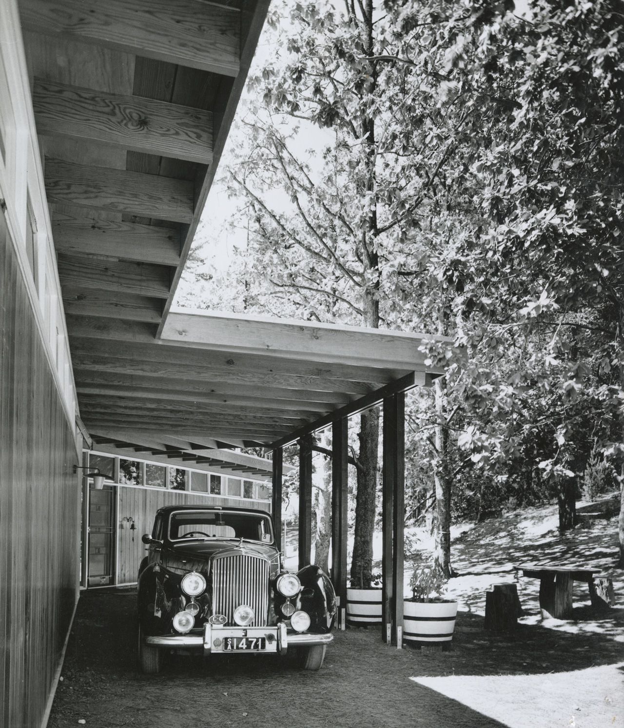 External view of driveway of house at Crafers designed by Ashton and Fisher, circa 1961. SLSA: BRG 346/28/ashtonandfisher/5/3