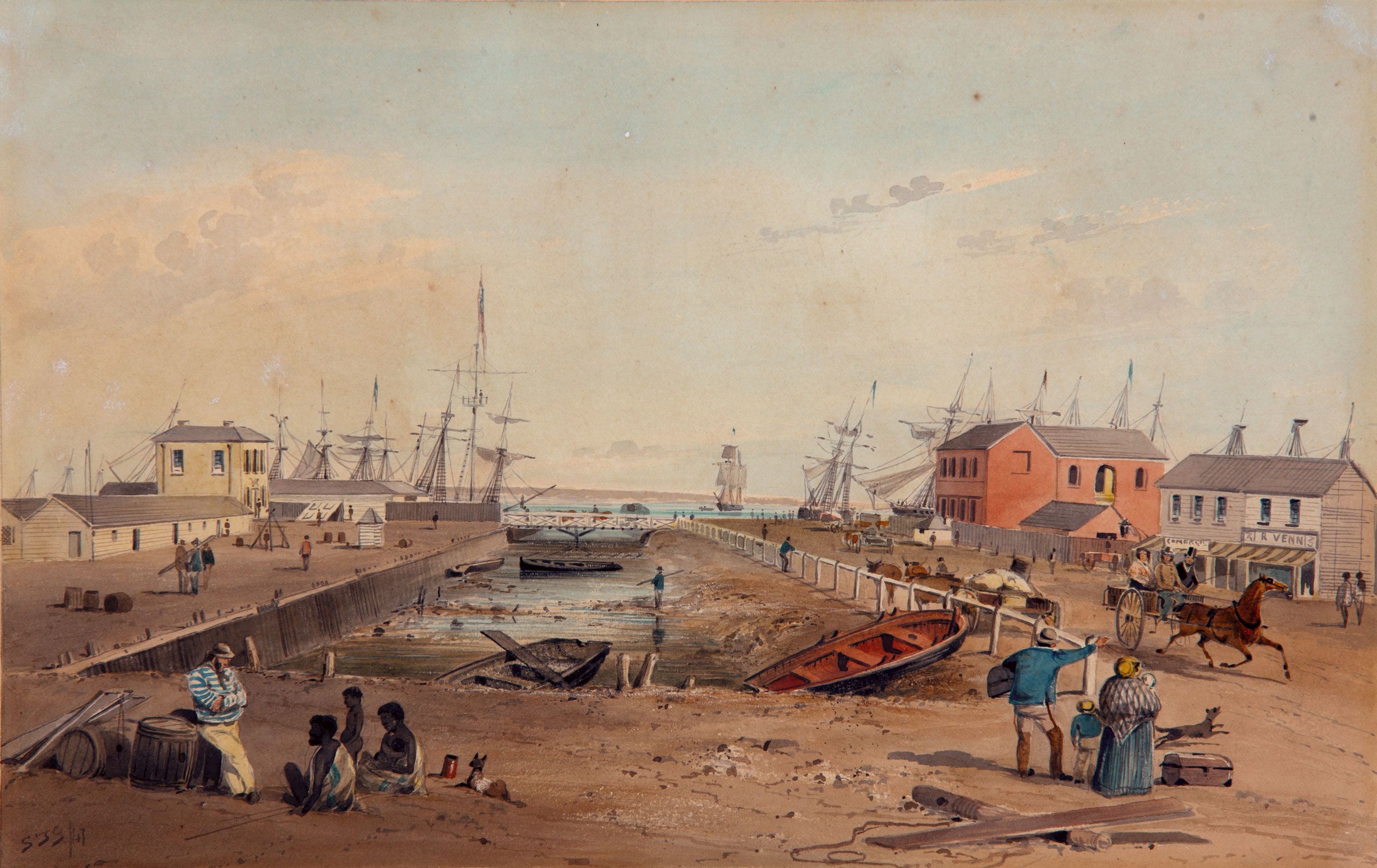 Port Adelaide looking north along Commercial Road by ST Gill, 1847. Courtesy Art Gallery of South Australia