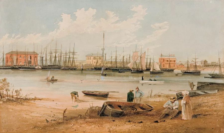 Port Adelaide looking across Gawler Reach painted by ST Gill in 1848. Courtesy Art Gallery of South Australia