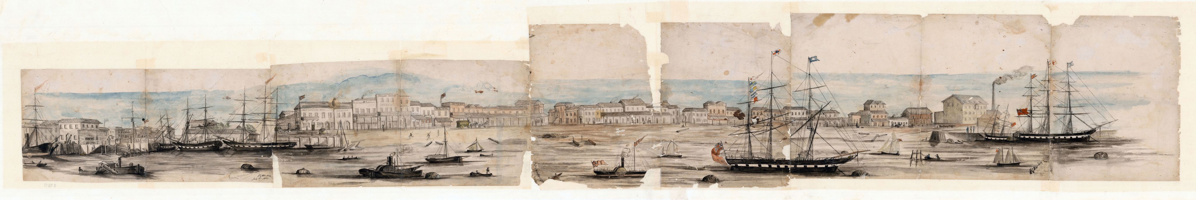 Panorama of the Port River and North Parade, Port Adelaide, 1855. By Francis George Hankey. SLSA: B 78677
