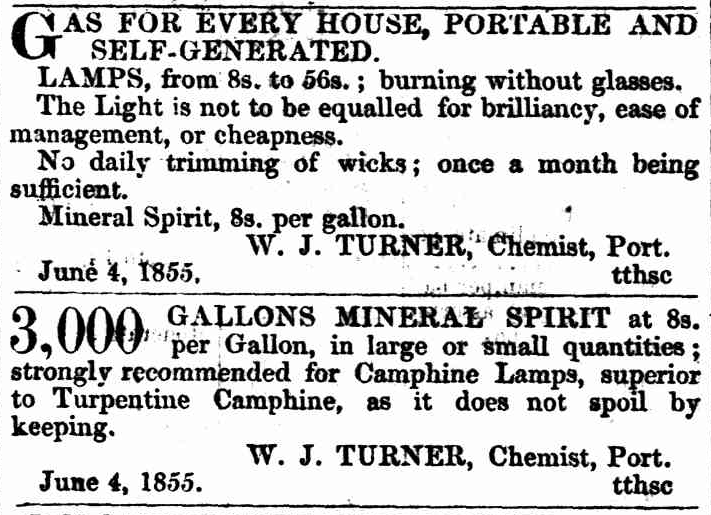 Adverts placed by WJ Turner in the Adelaide Times, 5 July 1855. NLA: Trove