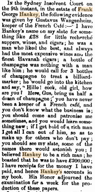 'Colonial Items - from our exchanges.' 'In the Sydney Insolvent Court' The Bega Gazette and Eden District or Southern Coast Advertiser (NSW), 19 February 1874. NLA: Trove