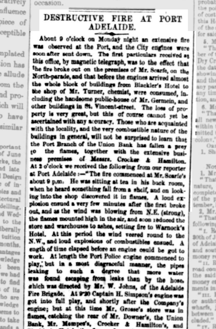 'Destructive first at Port Adelaide' 10 November 1857. South Australian Register. NLA: Trove