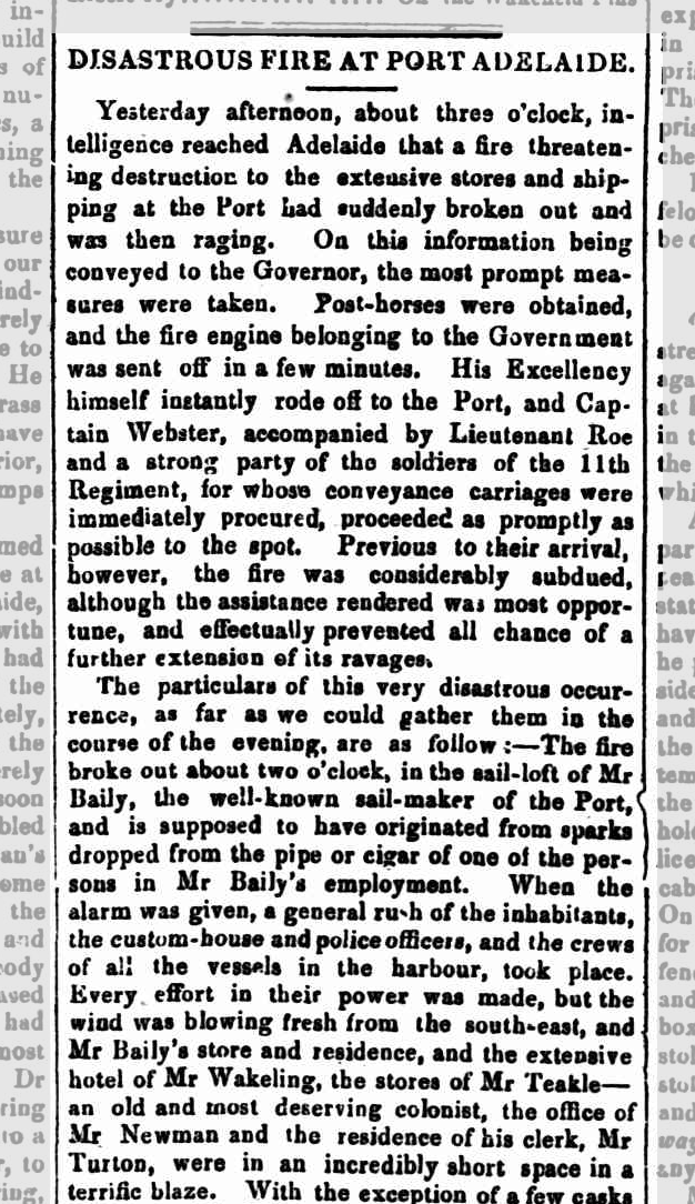 'Disastrous first at Port Adelaide' 30 January 1847. South Australian Gazette and Colonial Register. NLA: Trove