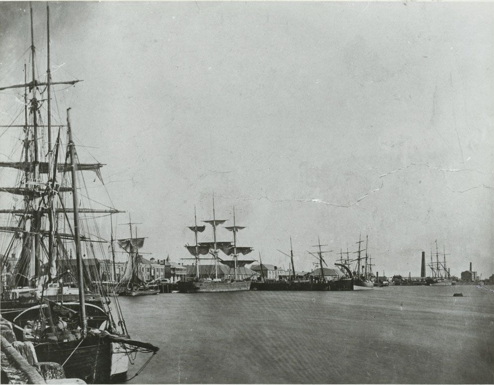 Shipping at Port Adelaide, about 1866, which shows the 'S.S. Kangaroo' in the centre. SLSA: PRG 1373/38/15 