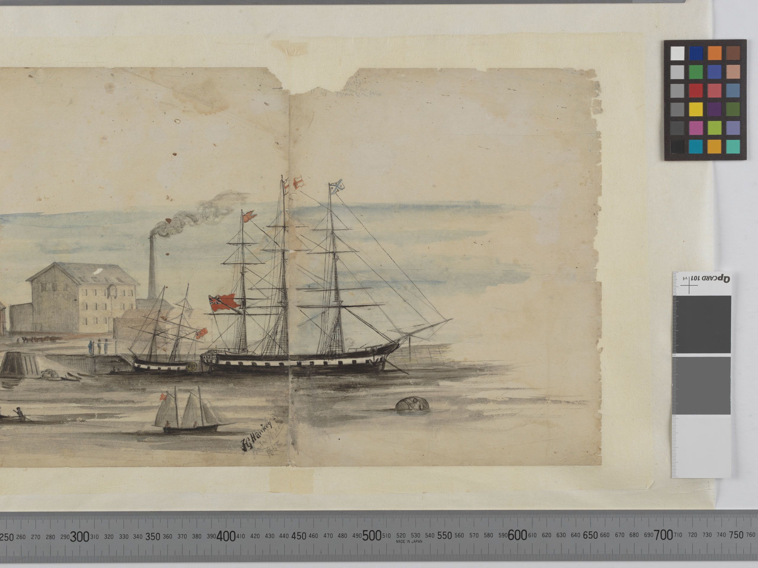 This image shows the Hankey Panorama of Port Adelaide&nbsp;during high-resolution digitisation. 