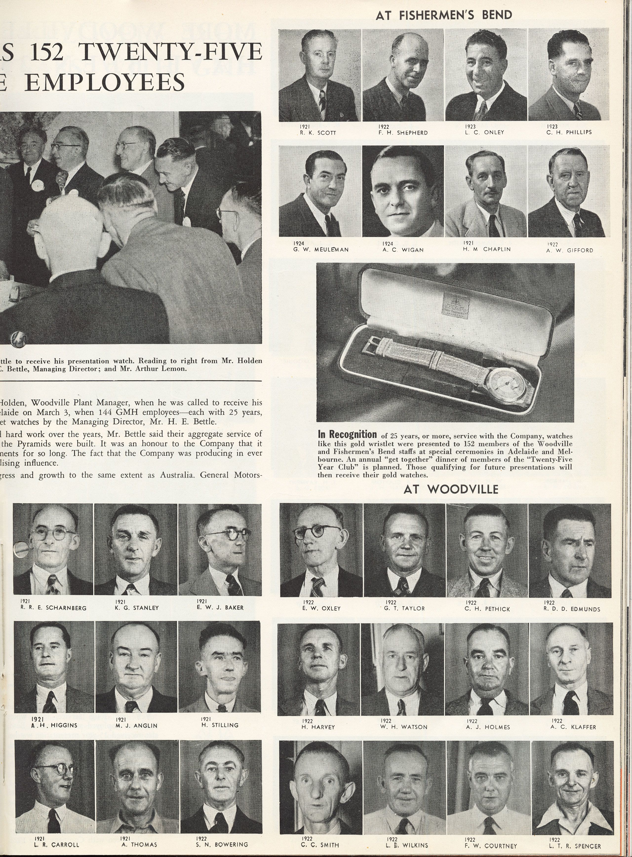 Some of the men inducted into the Twenty-Five Year Club. People, March, 1950