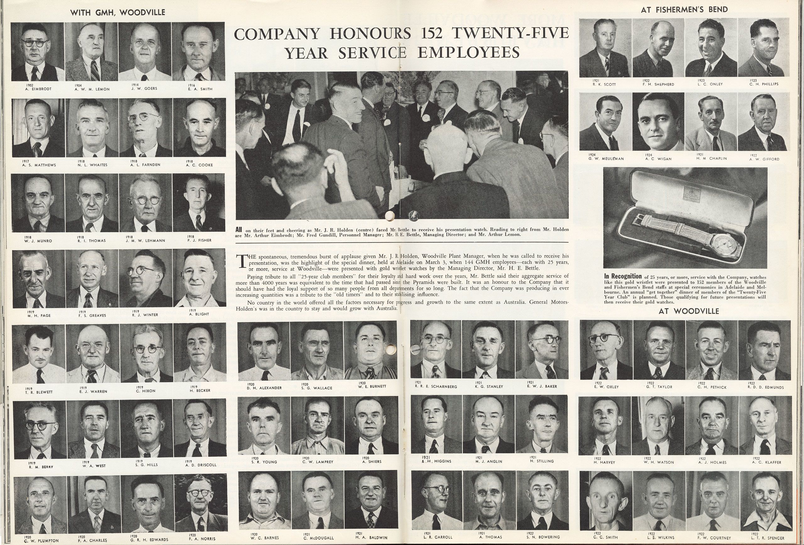 Some of the men, and one woman, inducted into the Twenty-Five Year Club. People, March, 1950