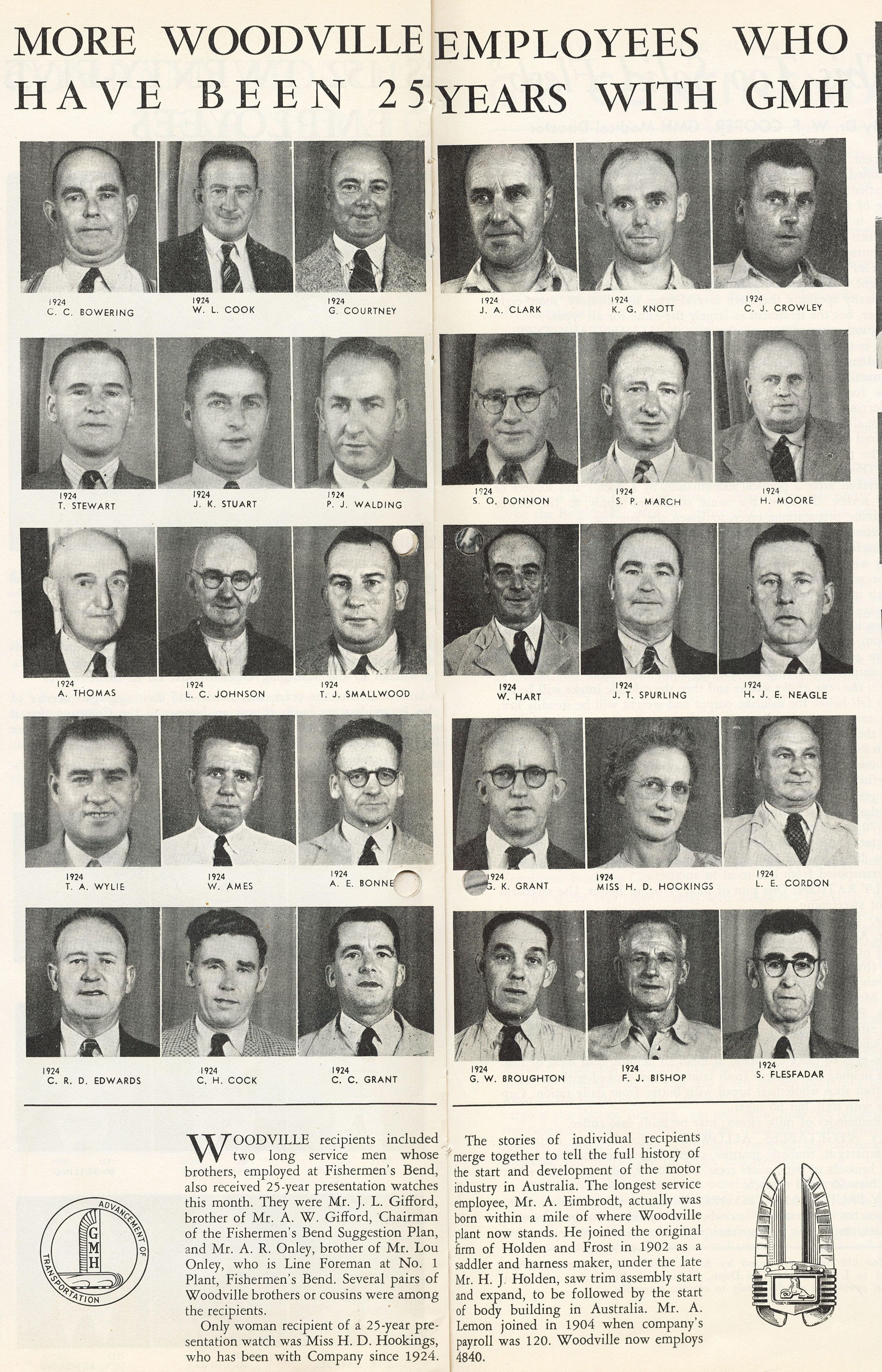 Some of the men, and one woman, inducted into the Twenty-Five Year Club. People, March, 1950