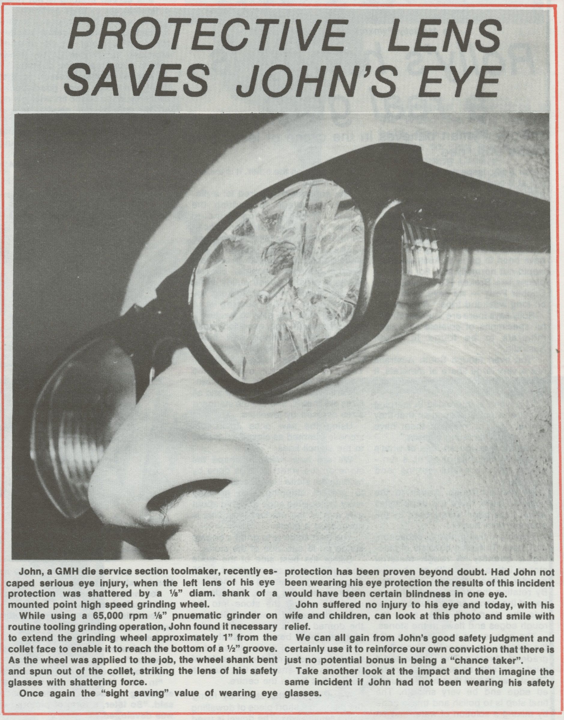 ‘Protective lens saves John’s eye’, People, June 1977. SLSA: BRG 213/92/24/3/12