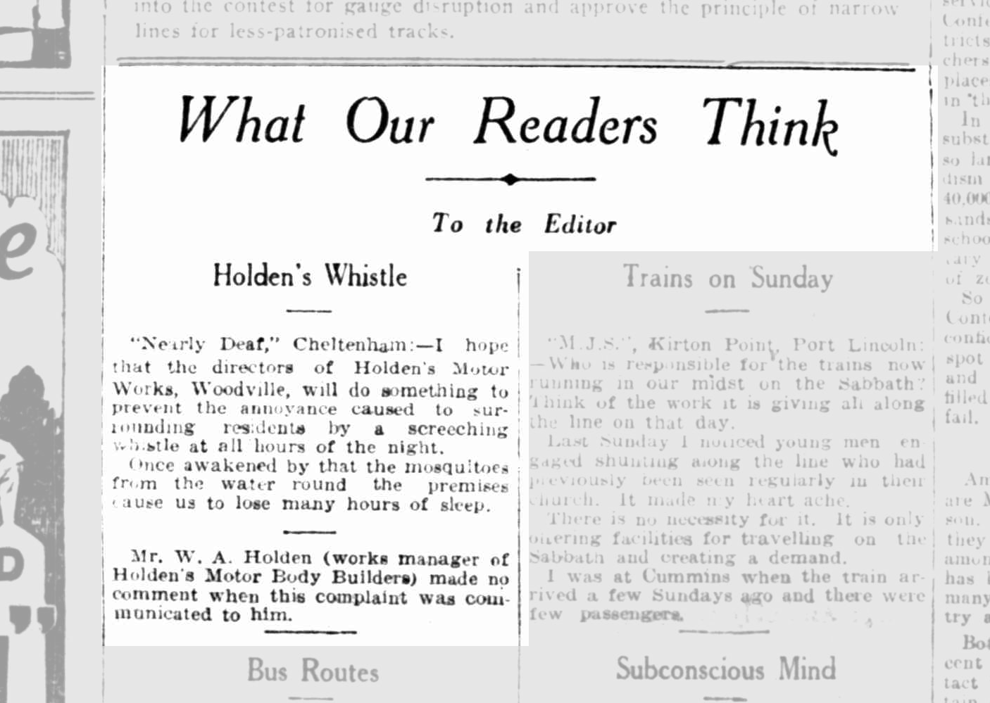 ‘Holden’s whistle’ The News, 26 February 1926. NLA: Trove