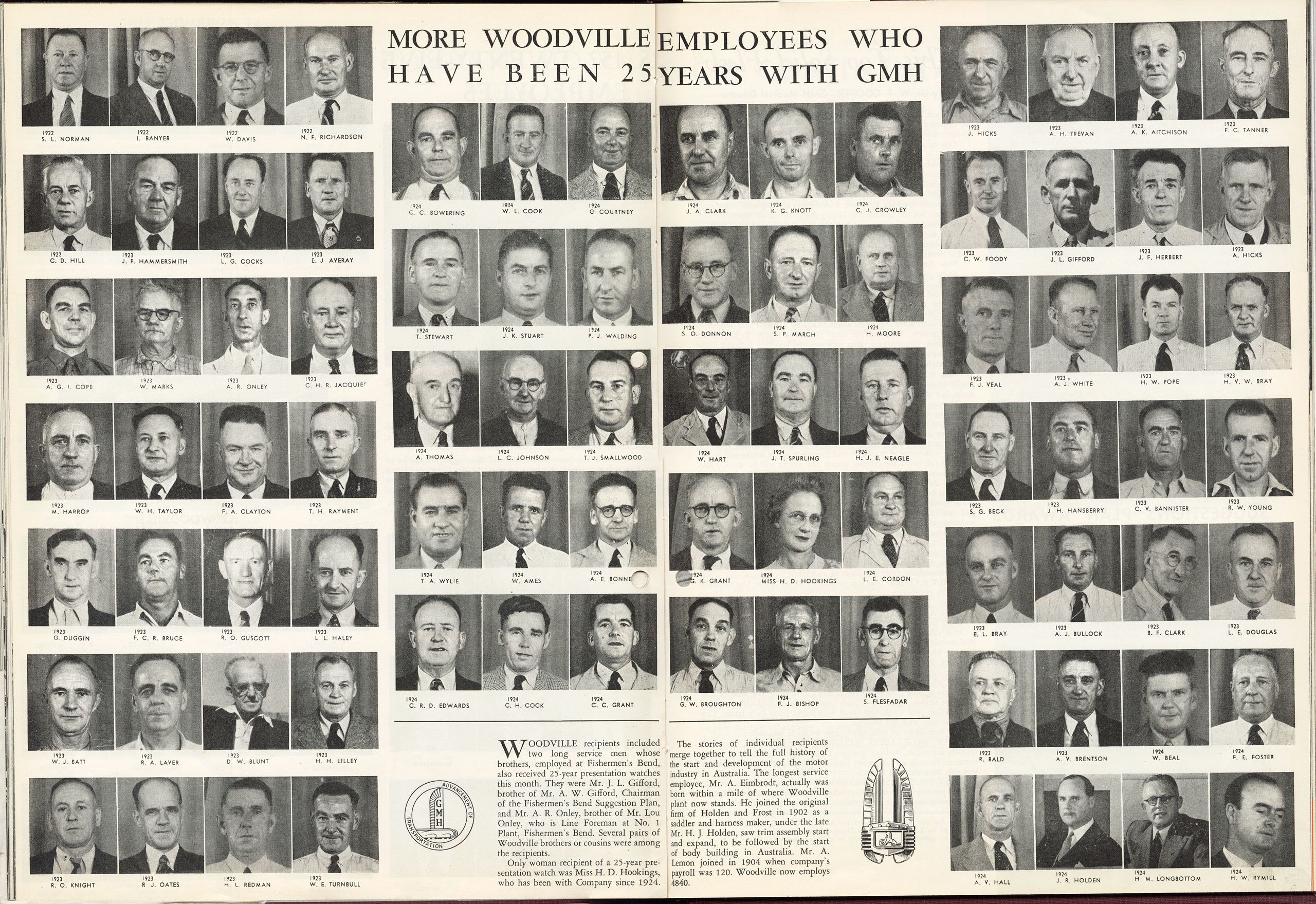 Some of the men, and one woman, inducted into the Twenty-Five Year Club. People, March, 1950