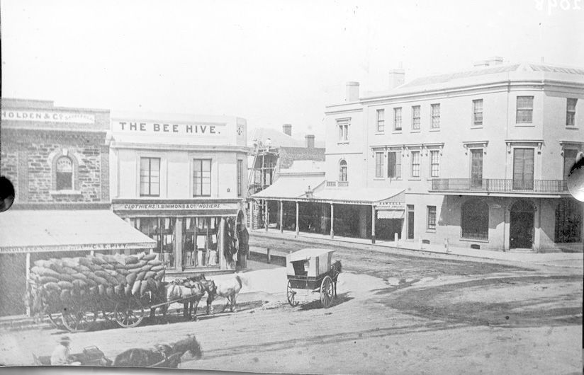 Beehive corner with JA Holden & Co., c1866. SLSA: B 2098