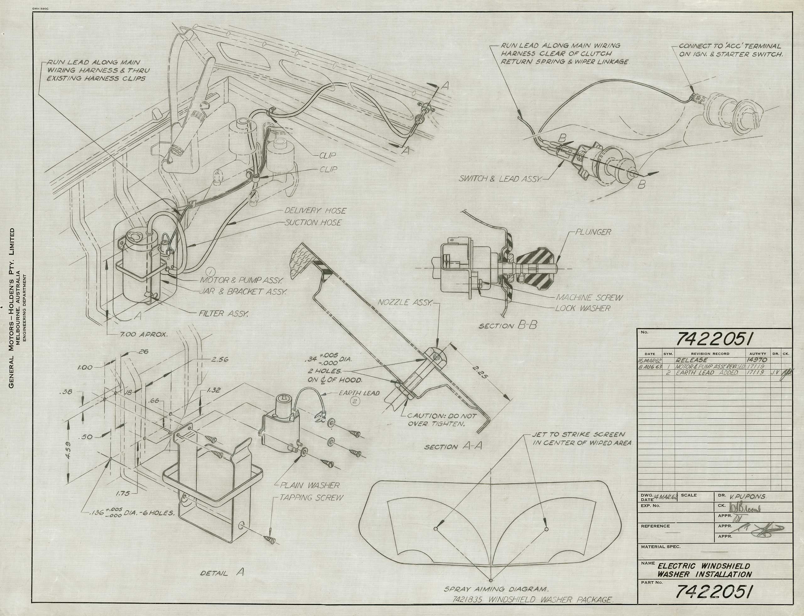 Drawing of vehicle parts for the EH Holden.