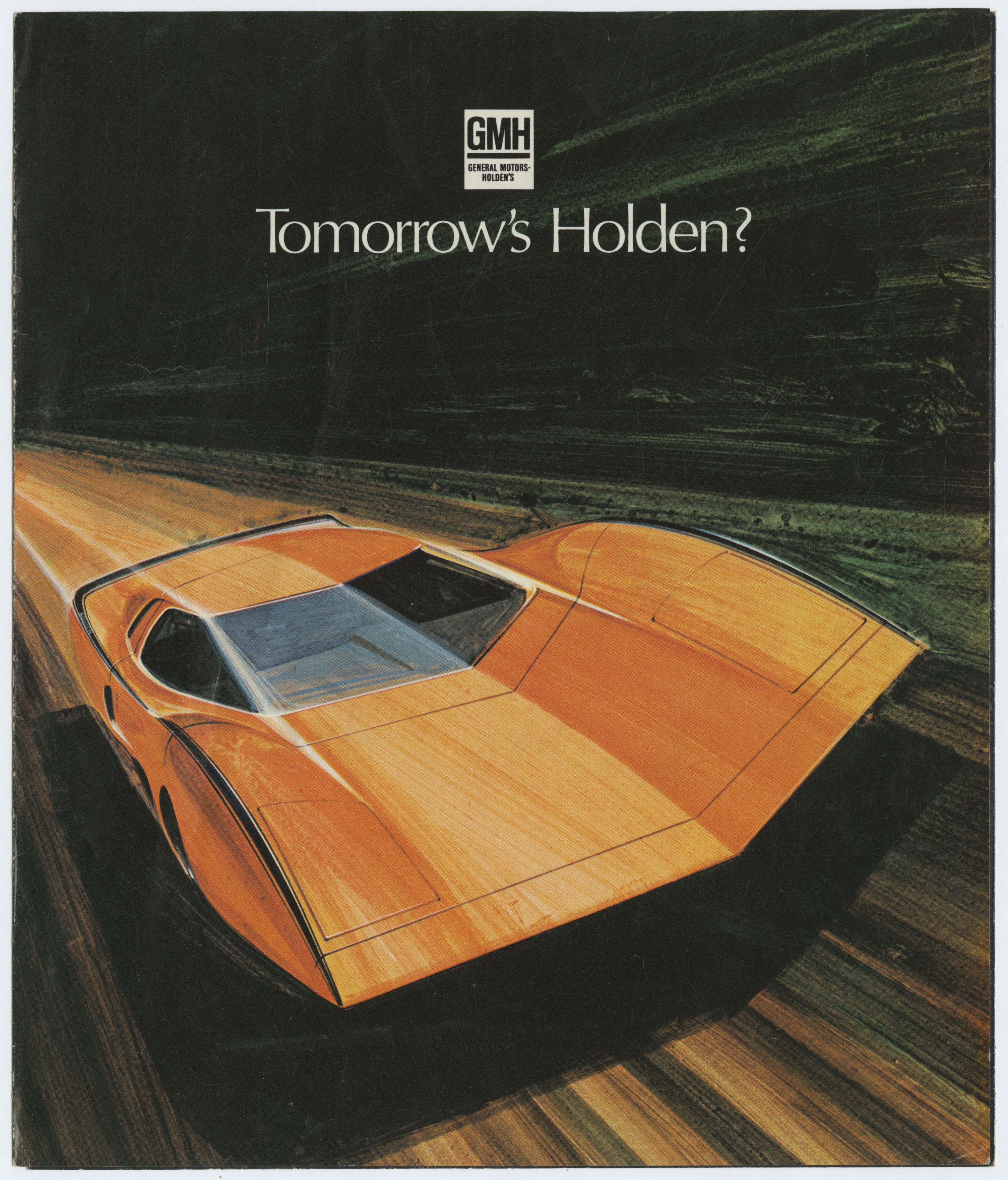 Front cover of the sales brochure for 'Tomorrow's Holden' the Hurricane, a concept car designed in 1970. SLSA: BRG213/70/5