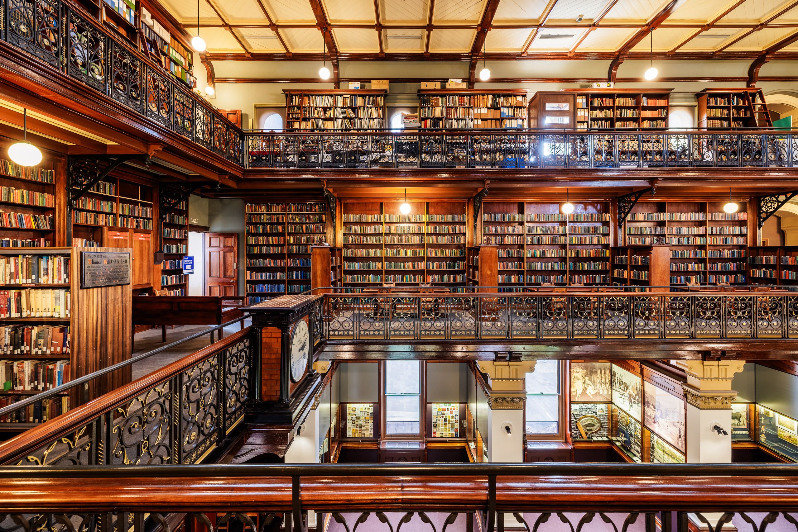 View of the Chamber from the first floor showing the ground floor exhibition bays and the second floor.